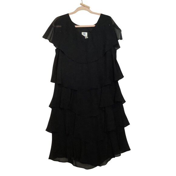 Vtg Black Tiered Chiffon Evening Dress By Patra Women Medium Formal Y2K - Picture 1 of 8